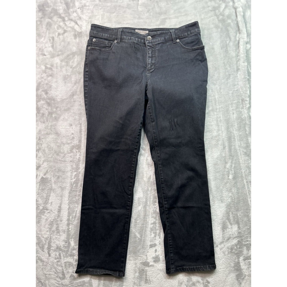 Chicos Womens Plus Sz 2 Short Black Jeans So Slimming Straight Leg Mid Rise Pant